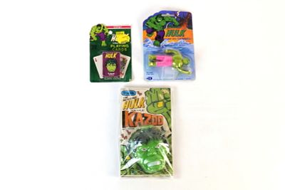 Lot of 3 Vintage Sealed Hulk Collectibles. Including 1979 Straco Hum 'N Play Kazoo, Durham The 