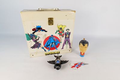 Group Lot of Vintage DC Collectibles. Including DC Record Supercase - Some tearing, 1978 