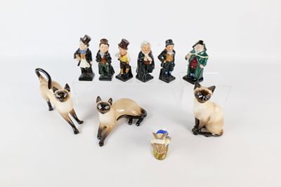 Lot of Mixed Royal Doulton Figurines. Including Siamese Cat Set - Small Chip on the Laying Cats 