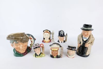 Lot of Royal Doulton Character Jugs/Toby Mugs. Including Winston Churchill, The Poacher, North 