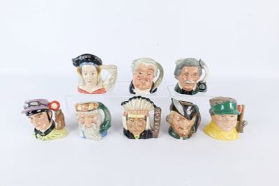 Lot of 8 Royal Doulton Small Character Jugs/Toby Mugs. Including The Lawyer, The Jockey, Anne 