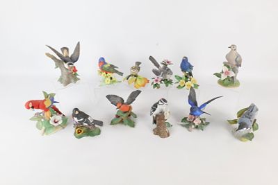 Lot of 12 Lenox Bird Figurines. Including Cliff Swallow, Mourning Dove, White-Breasted Nuthatch 