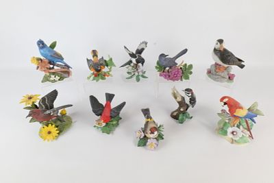 Lot of 10 Lenox Bird Figurines. Including Atlantic Puffin, Downy Woodpecker, Gray Catbird 