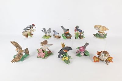 Lot of 11 Lenox Bird Figurines. Including Song Sparrow, Tufted Titmouse, Saw Whet Owl, American 