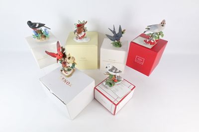 Lot of 6 Lenox Bird Figurines. Including Cardinals in Winter, 2020 Christmas Snow Bunting, 2017 