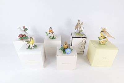Lot of 6 Lenox Bird Figurines. Including 1996 Christmas Dove, Yellow Warbler, Cedar Waxwing 