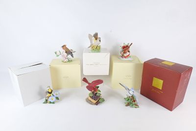 Lot of 6 Lenox Bird Figurines. Including Western Meadowlark, 2008 Cedar Waxwing, 2014 White 