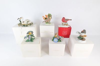 Lot of 6 Lenox Bird Figurines. Including Yellow Breasted Chat, Cedar Waxwing, 2000 Christmas 