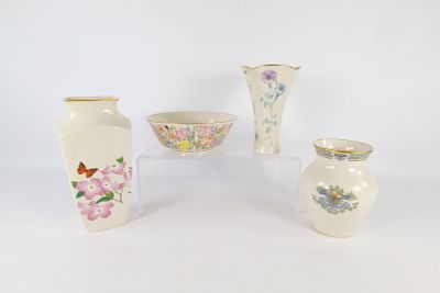 Lot of 4 Lenox Pieces. Including The Flower Blossom Bowl, Autumn Vase, Dogwoods in Bloom at the 