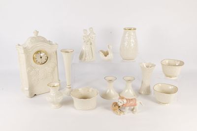 Group Lot of Lenox. Including Mantle Clock, Little Devil Dog, Pair of Special Candlestick 