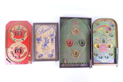 Lot of 4 Vintage/Antique Bagatelle Tabletop Pinball Games. Including Generic Wood and Nail Game 