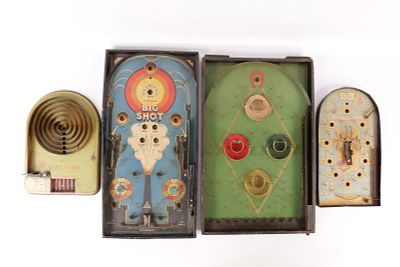 Lot of 4 Vintage/Antique Bagatelle Tabletop Pinball Games. Circa 1920's-1940's. Including 