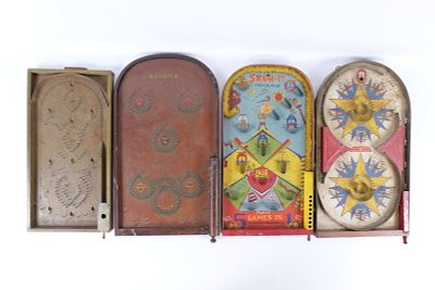 Lot of 4 Vintage/Antique Bagatelle Tabletop Pinball Games. Circa 1930's-1950's. Including 