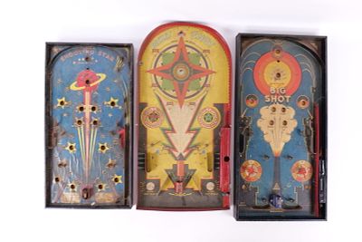 Lot of 3 Lindstrom and Gotham Tabletop Pinball Games. Including Lindstrom "Rocket Shot" Gotham 
