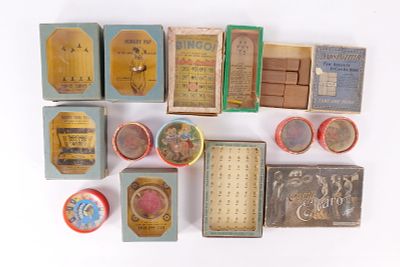 Lot of 13 Antique Dexterity Puzzle and Game Lot. Including A.C. Gilbert, Elcaro, 1920's Litho 