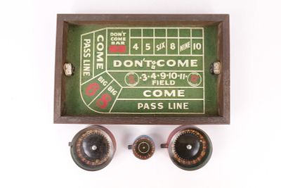 Vintage Tabletop Casino Set - Miniature Roulette Wheels and Craps Tray. Including 2 Miniature 