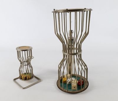 Lot of 2 Vintage "Chuck-A-Luck" Dice Tumblers - Tabletop and Miniature Sizes. Both cages come 