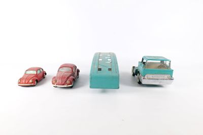 Lot of 3 Vintage Toy Vehicles. Including Pressed Steel Structo Auto Haul Car Carrier, and 2 Tin 