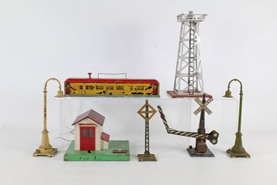 Vintage Train Accessory Lot - Pre/War and Post War. Including Lionel No. 394 Beacon, Lionel No. 