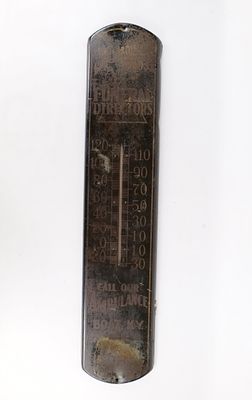 Vintage Funeral Director and Ambulance Advertising Thermometer. Vintage Metal Funeral Director 