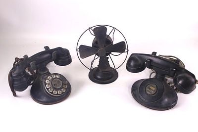 Vintage Industrial Lot - Telephones and Fan. Including Western Electric Model 202 Rotary 