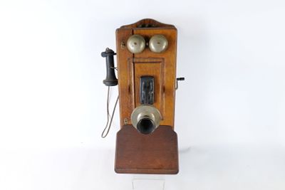 Antique Northern Electric Oak Wall Phone. Hand Crank Magneto with Internal Rotary Dial. Box is 