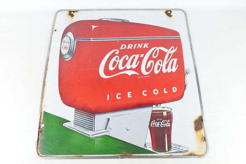 Lot 158: Vintage-Style Coca-Cola "Motorboat" Dispenser Metal Sign