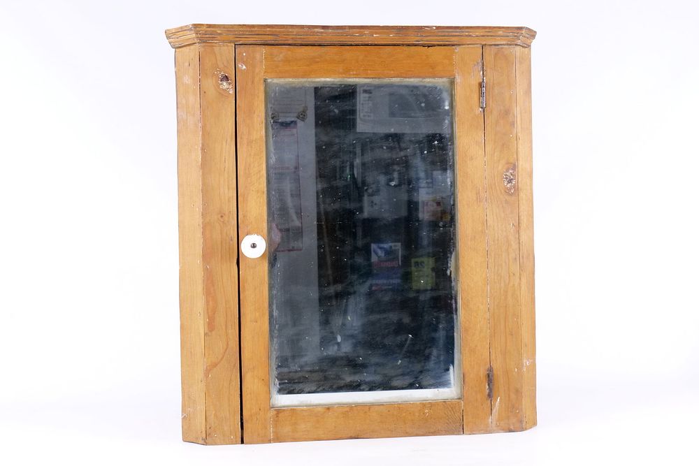 Lot 172: Antique Primitive Wood Corner Medicine Cabinet