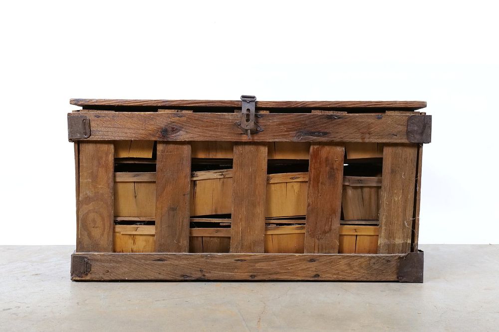Lot 191: Antique Primitive Wooden Berry Transport Crate with Original Slat Baskets