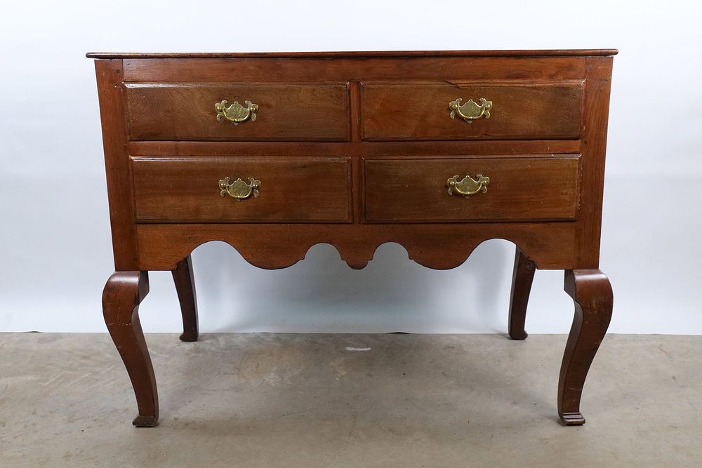 Lot 206: American Queen Anne Style Cherry and Pine Four-Drawer Lowboy