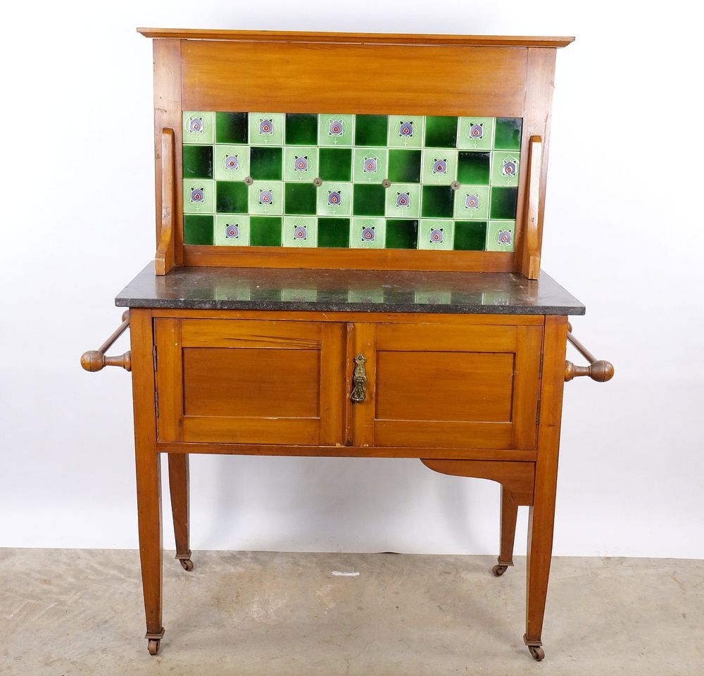 Lot 208: Antique Victorian Tiled-Back Washstand