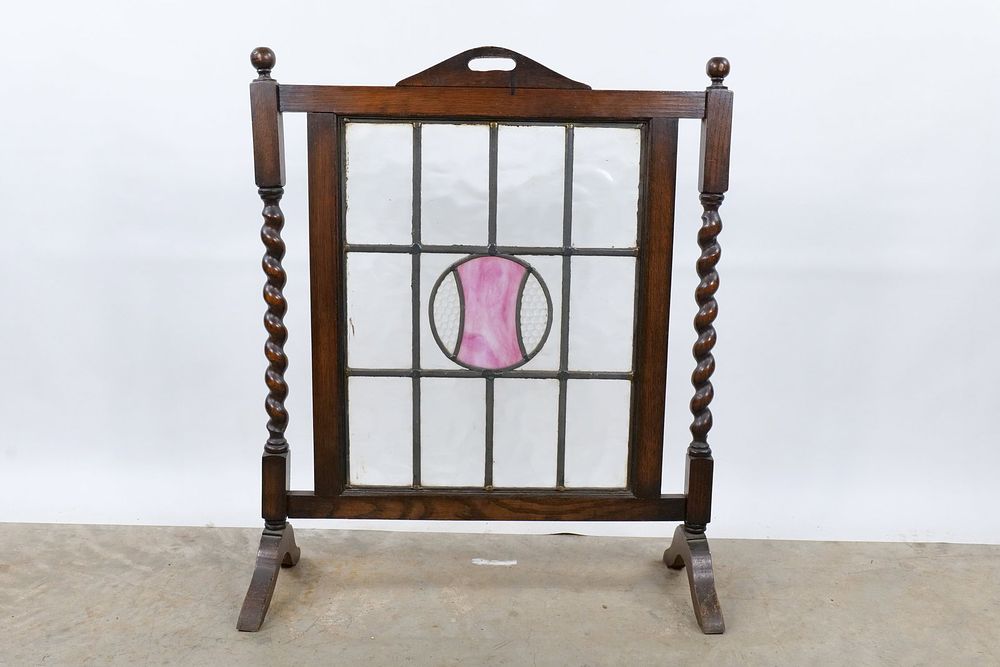 Lot 209: Antique Stained Glass Fireplace Screen