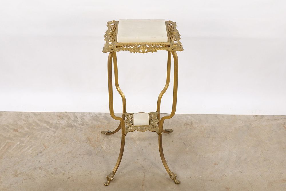 Lot 210: Victorian Style Ornate Onyx and Brass Plant Stand