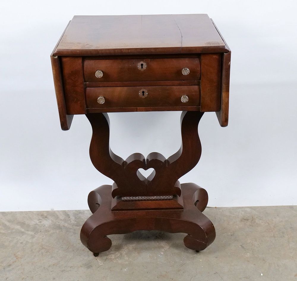 Lot 216: Antique 19th Century American Empire Mahogany Leaf Work Table