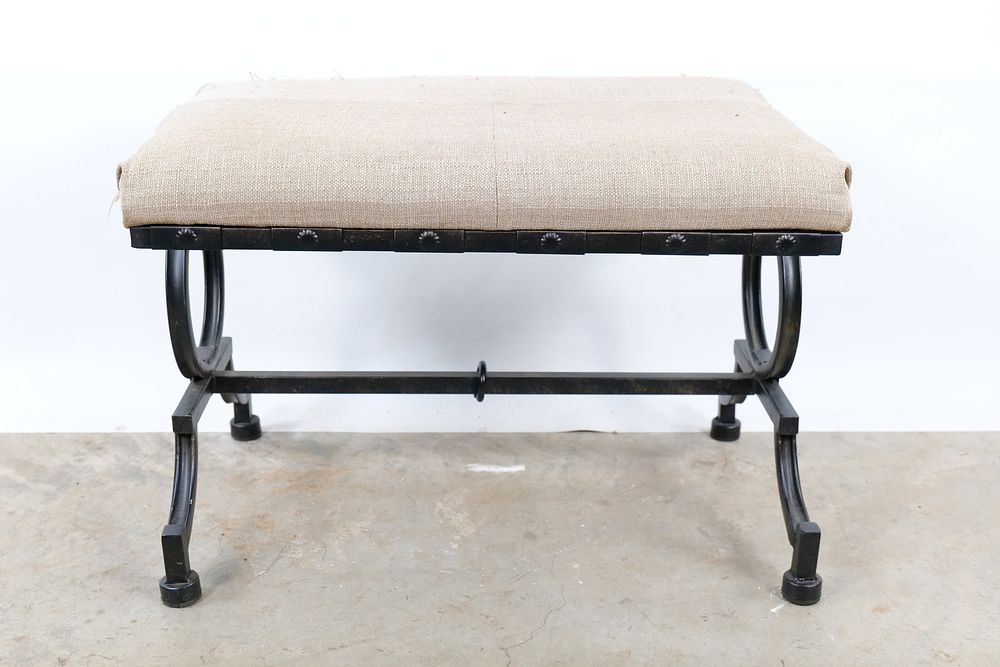 Lot 217: Neoclassical Style Wrought Iron Curule Bench