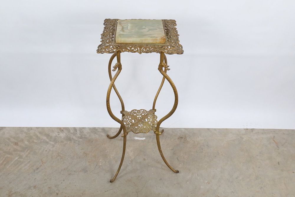 Lot 222: Victorian Style Brass & Green Onyx Pedestal Stand