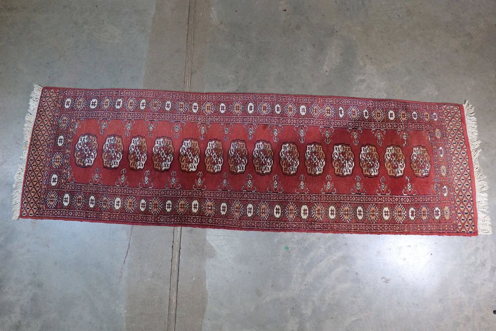 Lot 238: Vintage Hand-Knotted Bukhara Wool Runner - Classic Tekke Gul Pattern