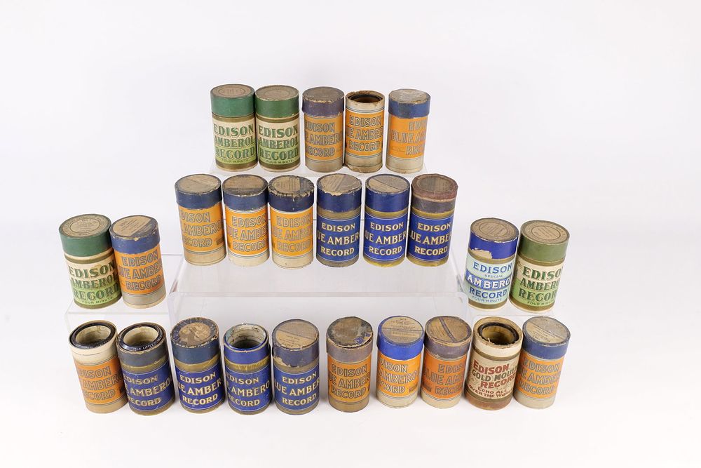 Lot 271: Lot of 25 Antique Edison Blue Amberol & Amberol Cylinder Records