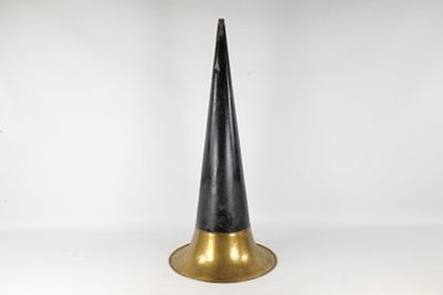 Antique Phonograph "Witch's Hat" Horn - Black and Brass - Original Decal. Circa Early 1900's. 