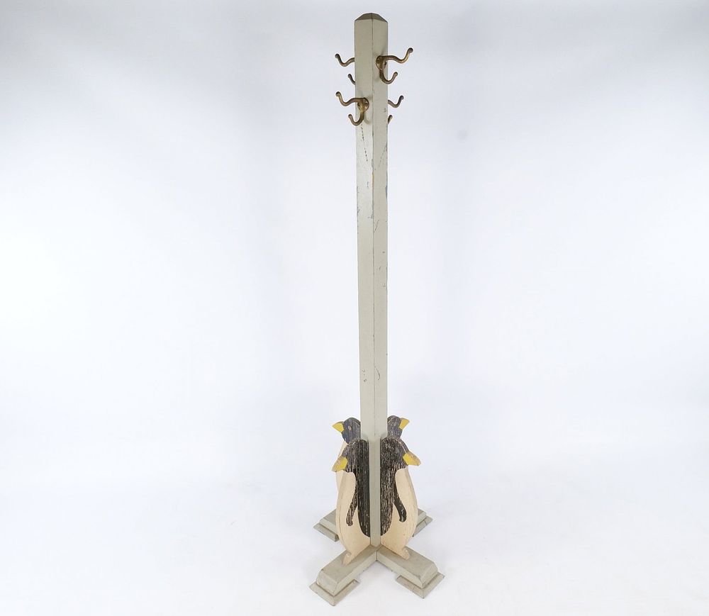 Lot 299: Vintage Folk Art Wooden Penguin Coat Rack
