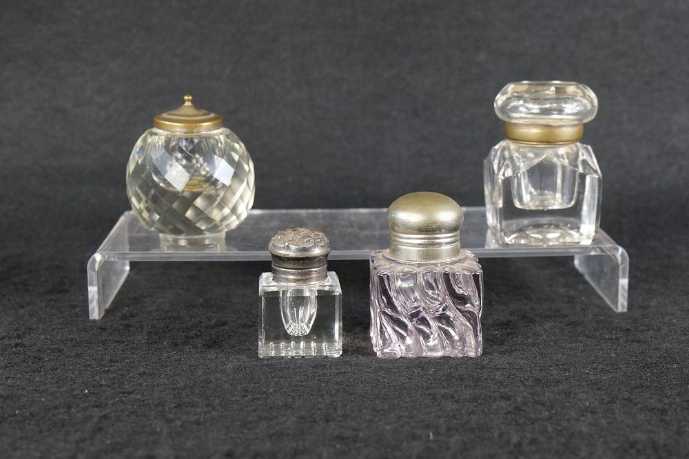 Lot 306: Lot of 4 Antique Glass Inkwells