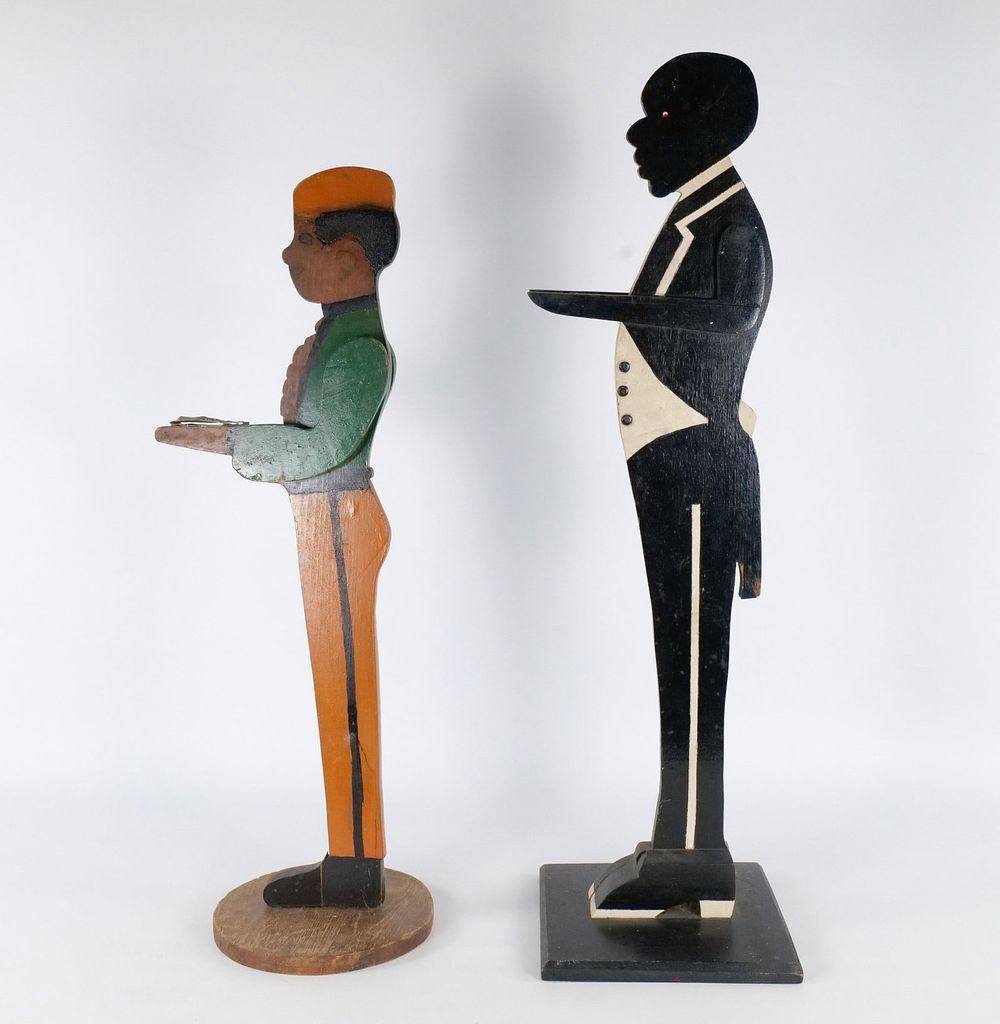 Lot 332: Pair of Vintage Hand Painted Wooden "Silent Butler" Figures