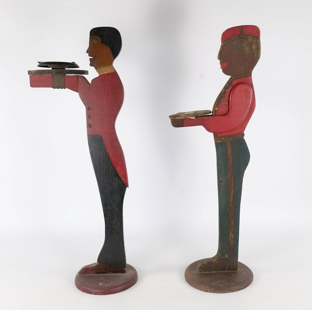 Lot 333: Pair of Vintage Mid-Century Wooden Silent Butler/Bellhop Stands