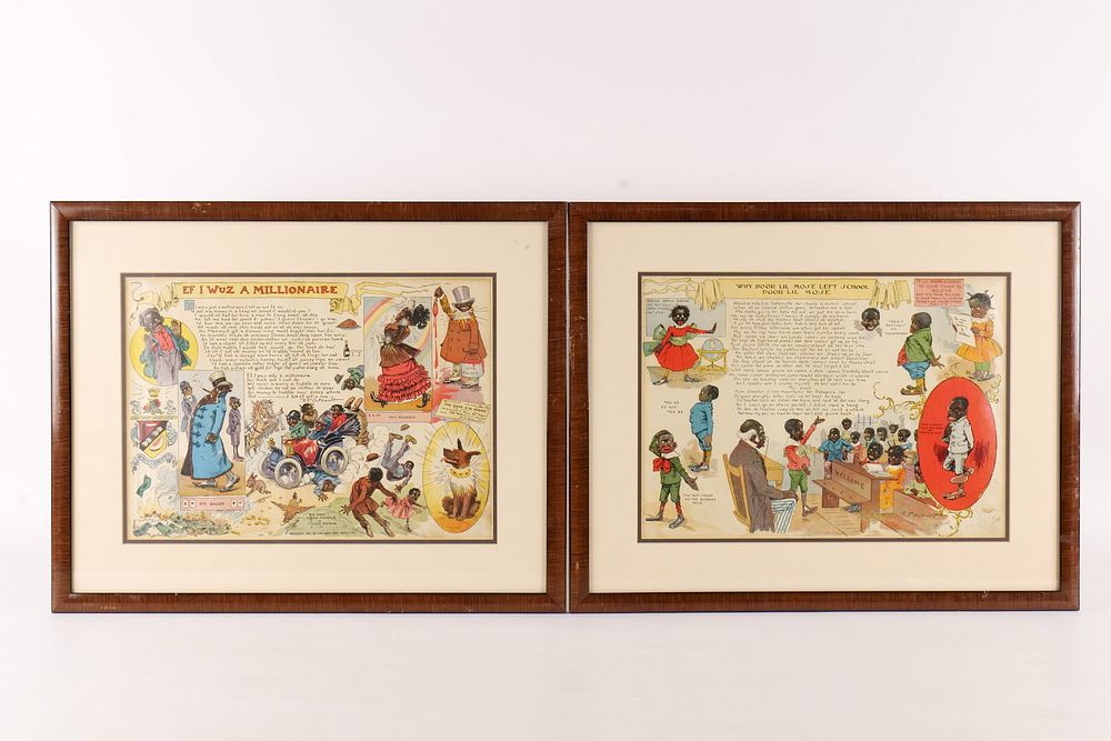 Lot 337: Pair of R.F. Outcault "Poor Li'l Mose" Original 1901 Color Lithographs
