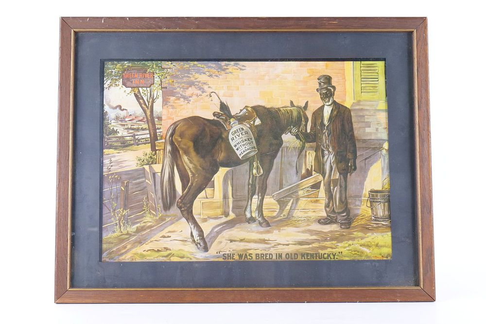 Lot 338: Vintage Green River Whiskey Tin Advertising Sign - Textured Lithograph