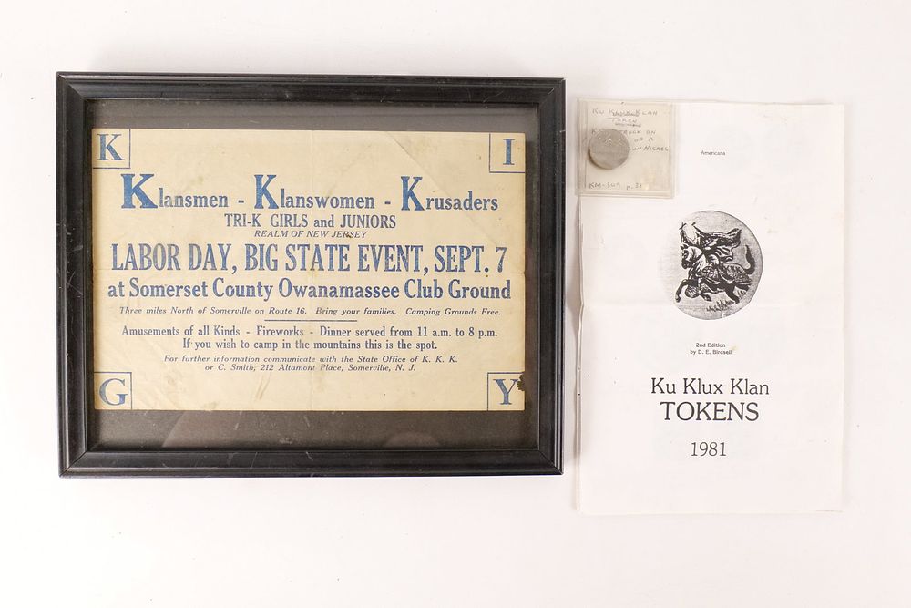 Lot 356: Historical Archive: New Jersey KKK Ephemera & Numismatic Reference