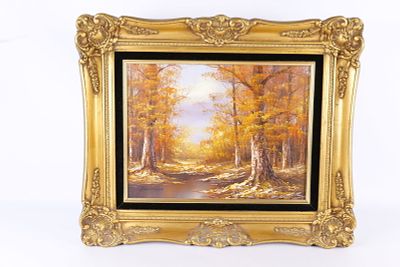 Oil on Canvas - Fall Forest Landscape. Oil on Canvas. Depicting a Fall Forest Landscape. Signed 