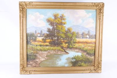 Oil on Canvas by Bela Barsi (1872-1913) - Mounted on Poster Board. Depicting a European Farm 