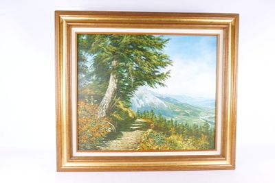 Oil on Canvas - European Mountain Scene. Oil on Canvas. Depicting a European Mountain Scene. Mid 