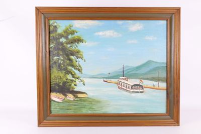 Oil on Canvas - Hungarian Riverboat. Oil on Canvas depicting a Hungarian Riverboat Scene. 